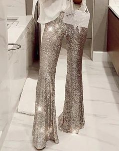 Calça feminina lantejoulas de cintura alta 2024 moda feminina de fundo de mulher roupas de festa