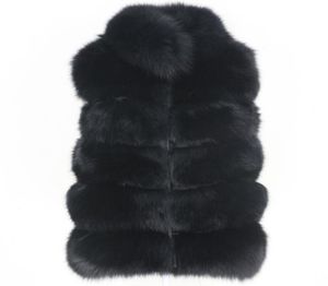Oftbuy 2020 Kurtka zimowa Kobiety czarny prawdziwy kamizelka futra płaszcz naturalny puszysty lis fur