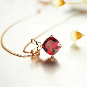 Chains Classic Style Minimalist Pendant Rose Gold V-shaped Square Red Crystal Necklaces Clavicle Chain Wedding Silver Jewelry Gift