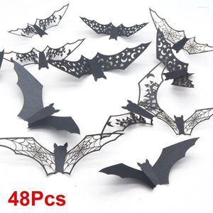 パーティーデコレーション12/48pcsハロウィーンバットウォールステッカー3DホームルームホラーハウスDIYデカール用