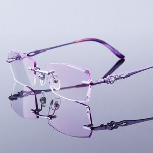 Güneş gözlükleri Kadınlar Gözlük Okuma Çüreksiz Çerçeve Mor Kadın Hipermetropu Yüksek Clear Lens Çerçevesiz Bayanlar Yaşlı Presbbiyopik Göz 247D