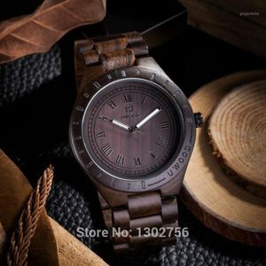 Nowy naturalny czarny sandałowy drewno analogowe Uwood Japan Miyota Kwarc Ruch drewniane zegarki Dresswatch na naczep unisex1 200b