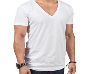 MEN039S Kleidung Sommer Basic T -Shirt mit Vneck Sada Cotton Casual Shortsleeved White Black Grey Stylish Casual Gym Tops Tee3269781