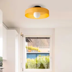 Taklampor Orange Glass Semi Flush Mount Light With Milk Globe Nordic Modern Hallway Lighting Fixtures Round Bedside Wall