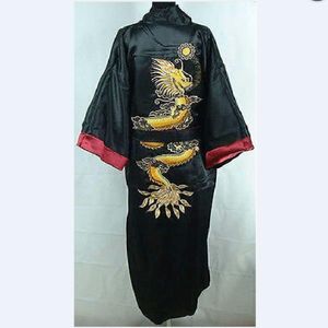 Китайский двойной мужчина шелк Silk Satin Men's Dragon Kimono Robe Gown платье для халата 290e