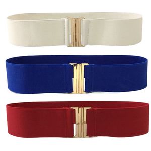 2018 Nya kvinnliga bälten Wide Fashion Golden Metal Buckle Design Midjebälten för kvinnor Hög Elastic White Black Stretch Cummerbund 235J