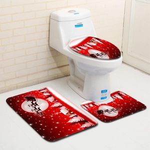 Banyo Paspasları Mutlu Noeller Banyo Seti Su Geçirmez Noel Slip Olmayan Mat Tuvalet Koltuk Kapağı Kaide Halı Yıllık Dekorasyonlar 2024