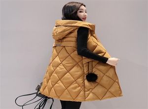 秋の冬の女性チョッキファッション女性ノースリーブジャケットフード付き温かい長いベストコットンフェミニノプラスサイズY2010122536450
