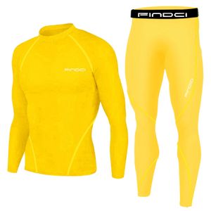 Findci Mens Sports Running Set CompaccpantsPantes de pele de pele Firmagem de manga longa Secução rápida Fitness Trail Yoga Conjunto 240521