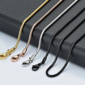 Rostfritt stål Snake Chain 1 2mm 18-32 tum Silverguld Rose Gold Black Snake Chain Pendant Halsbandsmycken 281H