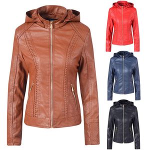 Feitong Faux Leather Jacket Women Hoodies Winter Autumn Jacket Motorcycle Jacket Black Outer;
