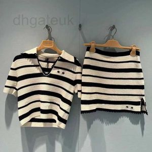 Women's Shorts designer brand Shenzhen High-end Clothing French Style Polo Collar Black and White Striped Knitted Top+skirt KR09