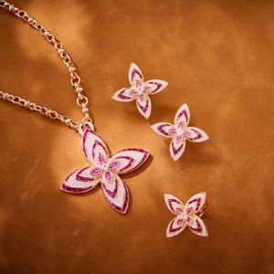 Дизайнерская коллекция стиль женские ювелирные украшения настройки розовый кубический циркон алмаз ромб кулон цветочный кулон с золотыми кольцо