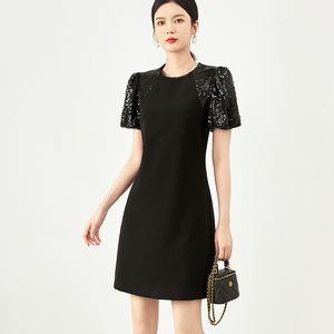 Women's Runway Dresses O Neck Short Sequined Lantern Sleeves Fashion High Street Little Black Vestidos