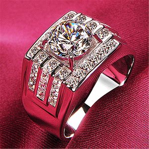 Sparkling Handmade Wedding Rings Luxury Jewelry Drop Ship 925 Silver Fill Pave Three Rows Lab Moissanite Diamond Party Male Open Engagement Band Man Ring Gift