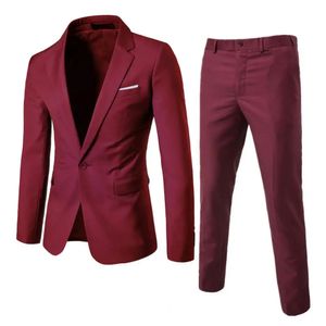 Byxor set Slim Fit Suit Outfit Stylish Mens Business Suit Set Lapel With Single Button Slim Fit Pants Set Men Suits 240518