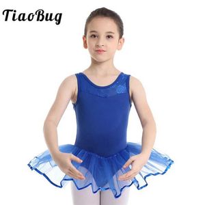 ダンスウェアTiaobug Kids Teens Floral Mesh Professional Ballet Tutu Mesh Dress Dance Wear Children Barlet Leotard Stage Dance Costume Y240524