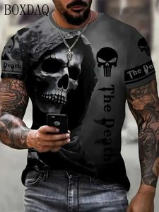 Men's Polos Horror Death Mens Skull T-shirt Short Sleeve 3D Printed Horror Street Hip Hop T-shirt O-Neck Loose Casual Summer Top S52701
