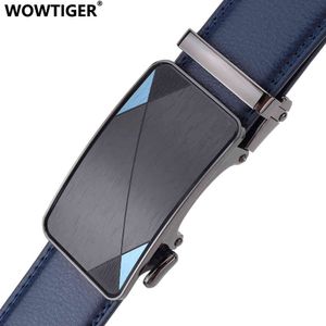 WOWTIGER blue 3 5cm width Cow genuine leather mens belt cowhide strap ratchet automatic buckle belts for men brand designer belt 210322 302k