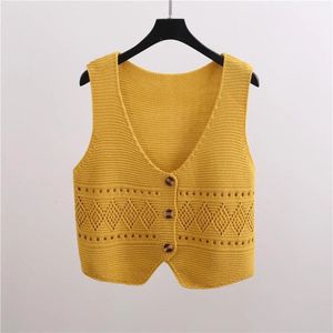 På våren Autumn V Neck Single Breasted Sweater Vest Women Sleeveless Casual Loose Sticked Cardigans Female Kort Knitwear 240527