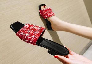 Big small size 31 to 42 to 50 chic red squared toe low heel sandals casual style women designer slides tradingbear8014356