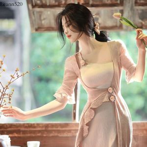 New Chinese style dress for women in spring summer, new unique gentle temperament, fairy splicing, niche design, and long skirt