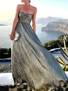 Runway Dresses Sexy Twisted Strapless Hollow Long Dress Elegant Bronze Evening Dress Fashion Sleeveless A-Line Party Dress d240527