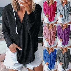 Women's Blouses Hoodie Sweater Dresses For Women V Neck Long Sleeved Hooded Shirt Sweatshirt Lady