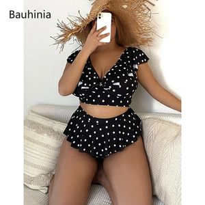 Bauhinia brasiliansk bikini set plus size kvinnlig ruffle badkläder sexig push up baddräkt hög midja baddräkt Biquini 240527