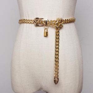 Złoty łańcuch zamek pasa metalowe dla kobiet kubańskie kluczowe łańcuchy srebrne punki strój pasek długi ketting riem cummerbunds 247b