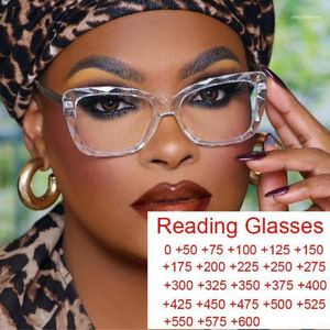 Solglasögon Kvinna Läsning Förstoringsglasögon Transparent Square Frame Brand Designer Computer Anti-Fatigue Presbyopia glasögon 0 till 214H