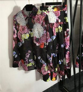 Blumenmuster Damenhemden Tops Kleider zweiteiliger Mode sexy sehen Hemd Kleidung hohe Taillenröcke für Frauen5644159