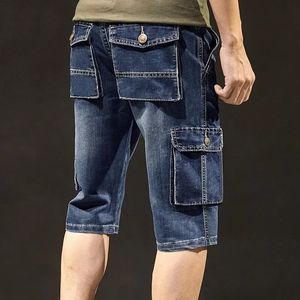 Mens multi pocket goods denim shorts summer loose cut straight pants street jeans mens 240521