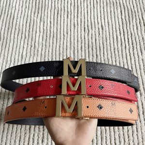 Luxury designer M Gold buckle Belt Fashion Genuine Leather Women Black red Belts For men Letter classical strap 105-125cm 276J