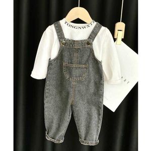 Overaller Rompers nyanlända spetskläder Baby Girls Boys Full Set Solid Short Toddler Denim Jumpsuit WX5.26