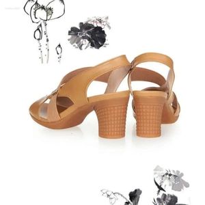 Solid Casual Sandals Med Heel for Women 2024 Summer Rubber Ladies Shoes Thick Pu Women 99d