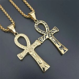 Egyptiska Ankh Cross Charm Pendant -halsband för män Key of the Nile 14K Gold Egypt Jewelry