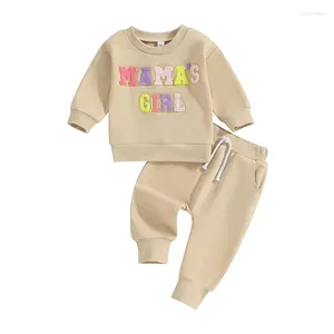 Kläduppsättningar Småbarn Girls 2 Piece Outfit Letter Mönster Lång ärm Sweatshirt och Elastic midjebyxor Set Baby Cute Fall Clothes