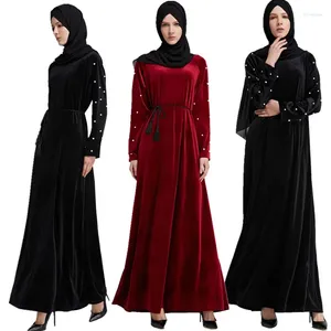 Ethnic Clothing Oversized Dress For Muslim Women Velvet Beading Long Dresses Pray Robe Arab Islamic Prom