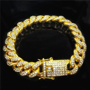 Cuban Link Pendants catene gioielli hip-hop 18k Diamond Full Diamond 12mm Bracciale a catena Cuba maschile 322J