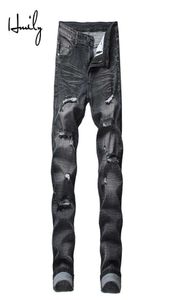 HMily Mens Skinny Jeans Männer Slim Fit Hole Biker zerrissen Denim Hip Hop Motorrad Rock Rap Jeans große Größe 42 Hosen X06217391463