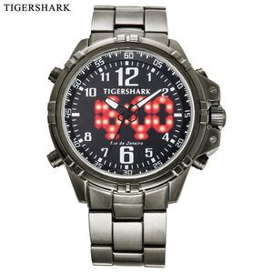 Brand Men Oglądaj podwójną strefę czasową Pasek ze stali nierdzewnej cyfrowy kwarc Waterpoof Wrist zegarki na rękę 237W