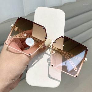 Солнцезащитные очки мода негабаритные квадратные градиент женские оттенки элегантные металлические полой цепи