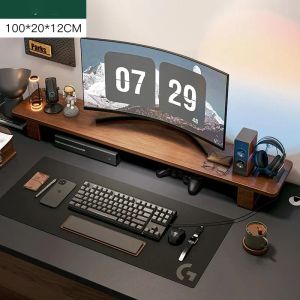 Monitoraggio del computer desktop a colori in noce con cornice rialzata in legno massiccio di risparmio spaziale e gestione conveniente