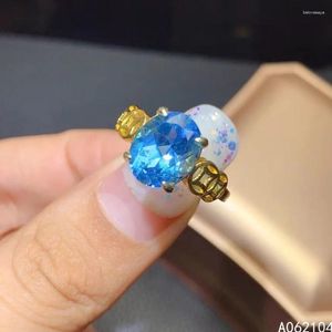 Кластерные кольца kjjeaxcmy fine jewelry 925 стерлингового серебряного серебряного инкрустации натуральные голубые топаз прекрасные классические классические узоры древних монет