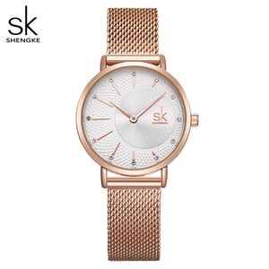 Shengke Watch Women Casual Fashion Quartz zegarek na rękę Crystal Design Ladies Prezent Relogio Feminino Mesh Band Zegarek Damski 234U