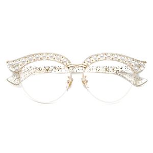 Cubojuue Cat Eye Pearl Women Glass Clear Lens Transparenta modeglasglaser ramar Kvinnor Halva ramskådespelar Gelgass Ladies 251A