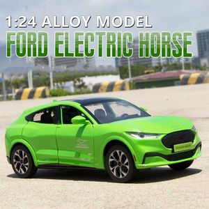 Diecast Model Cars 1 24 Mustang Electric Horse Mach-E Alloy Sports Car Model Die Cast Metal New Energy Vehicle Model Sound and Light Toy Gifts T240524
