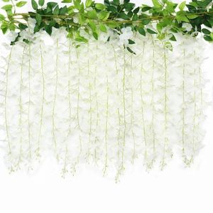 Flores decorativas Wisteria Vine Vine Artificial Wholesale 1,8m Atravessura de Flor Falsa Para Festa de Casamento em casa Garland de seda