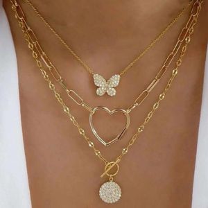 Fashion Necklace Designer Jewelry Sailormoon Bohemia Multilayer Crystal Butterfly Pendant Necklaces For Women Hollow Heart Choker Party Gift N0321